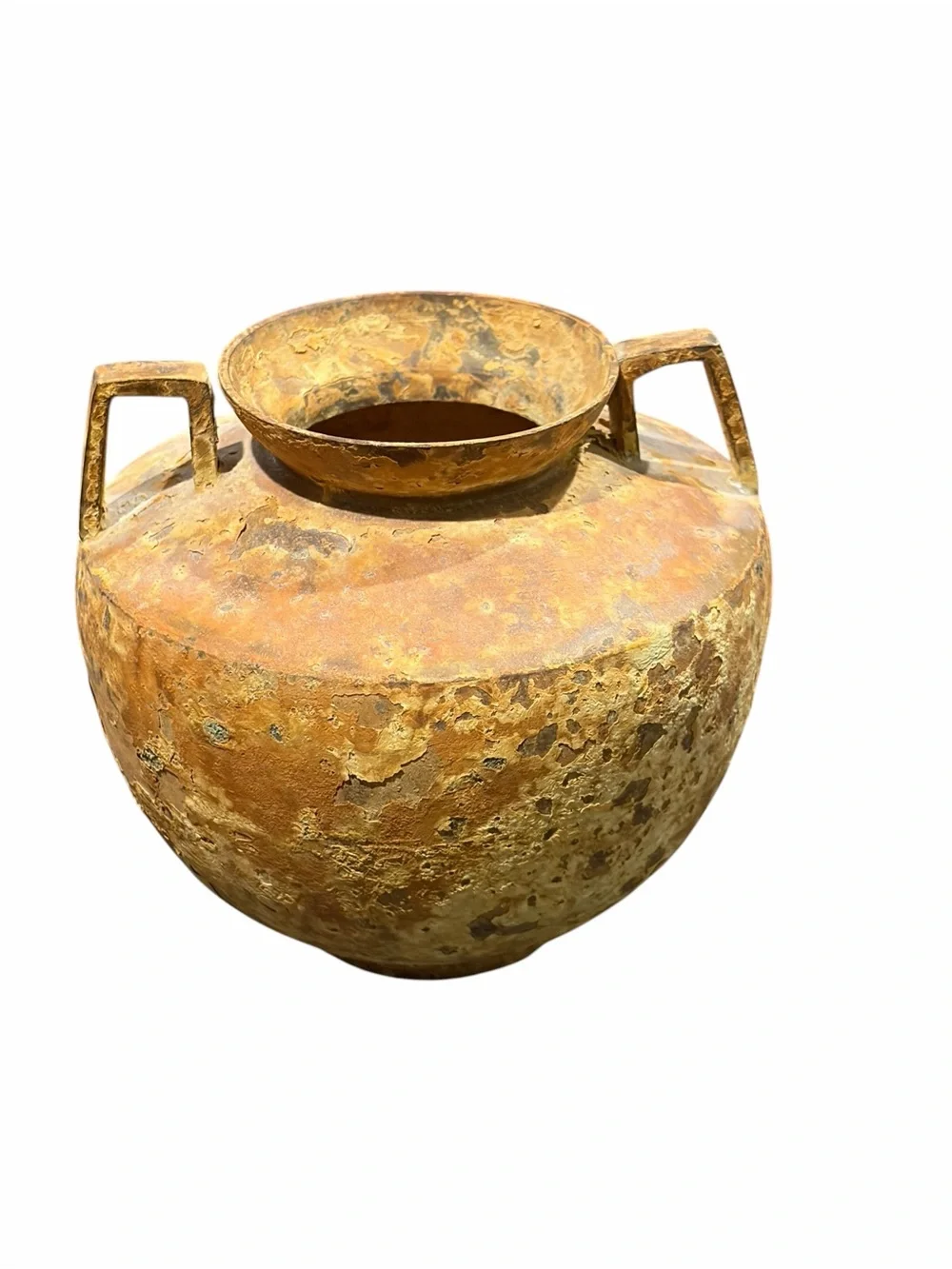 Vintage Handcrafted Hammered Brass Vase Urn with Dual Handles Made in India
